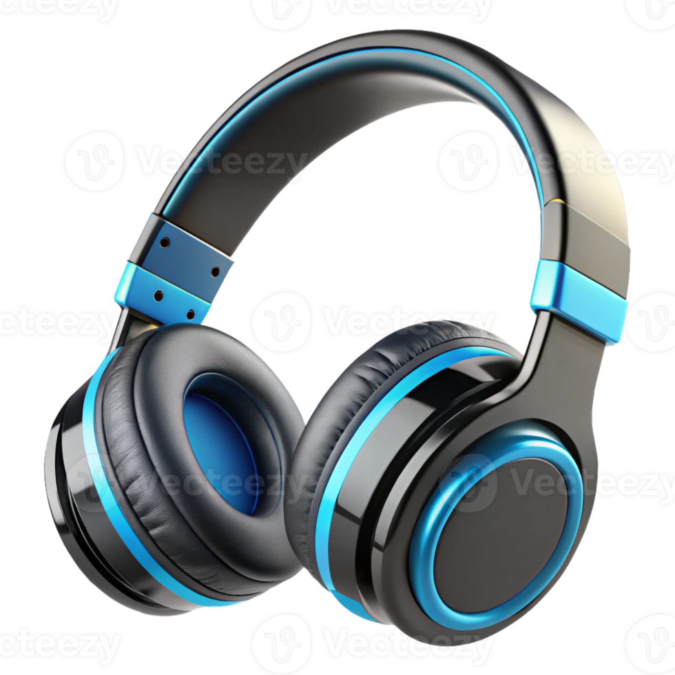 A pair of black and blue color headphone isolated on transparent background. The headphones are perfect for listening to movie png