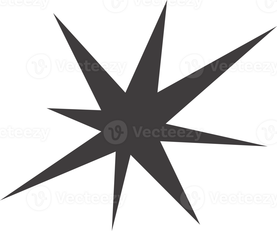 Star shape icon. Y2k abstract irregular shiny sparkle. Flash sparks starburst graphic element. Twinkle sticker. Black minimal flat simple sign. png