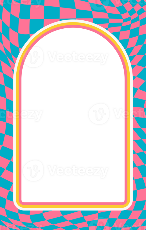 Wavy scallop border. Rectangle fun wavy chessboard frame. Cartoon hand drawn shapes for text picture and photo. Doodle groovy psychedelic template. Abstract funky y2k squiggle checkered bubble png