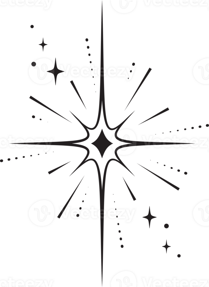Line icons of stars. Sparks and shiny abstract glitter symbol with light effect. Minimal Y2K magic twinkles png