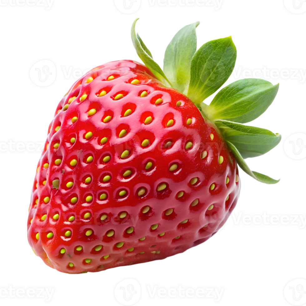 Fresh red ripe strawberry with green leaves isolated background png