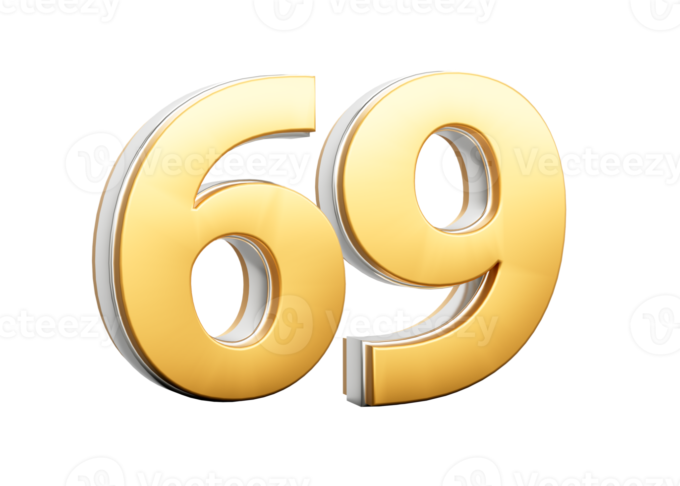 3D Golden Shiny Number 69 Sixty Nine With Silver Outline 3D Illustration png