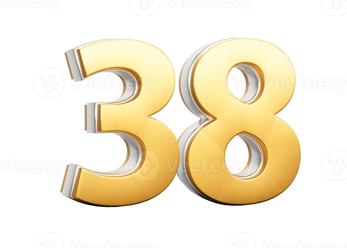 3D Golden Shiny Number 38 Thirty eight With Silver Outline 3D Illustration png