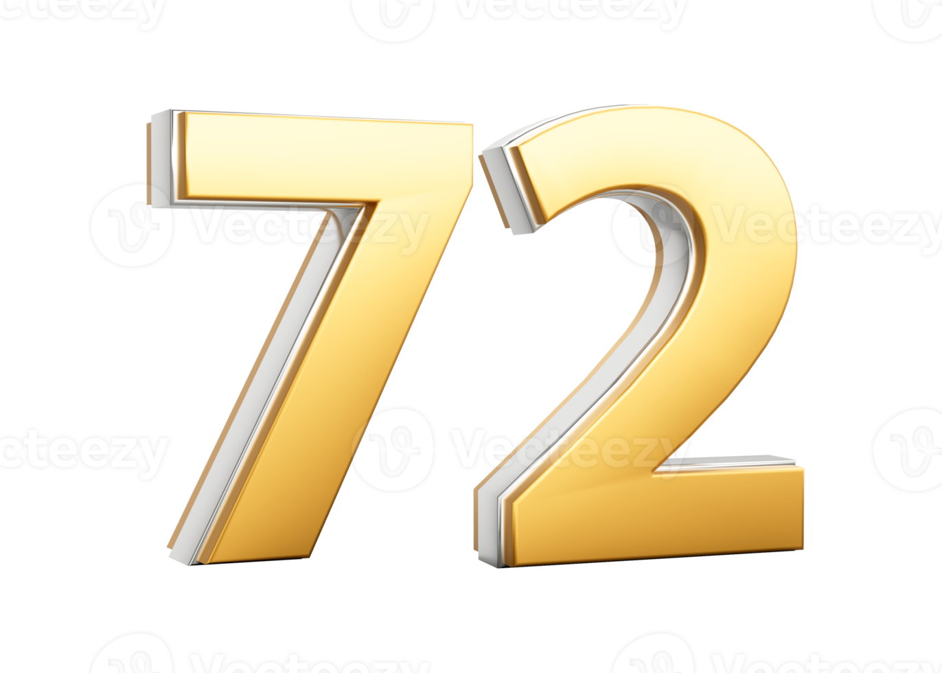 3D Golden Shiny Number 72 Seventy Two With Silver Outline 3D Illustration png