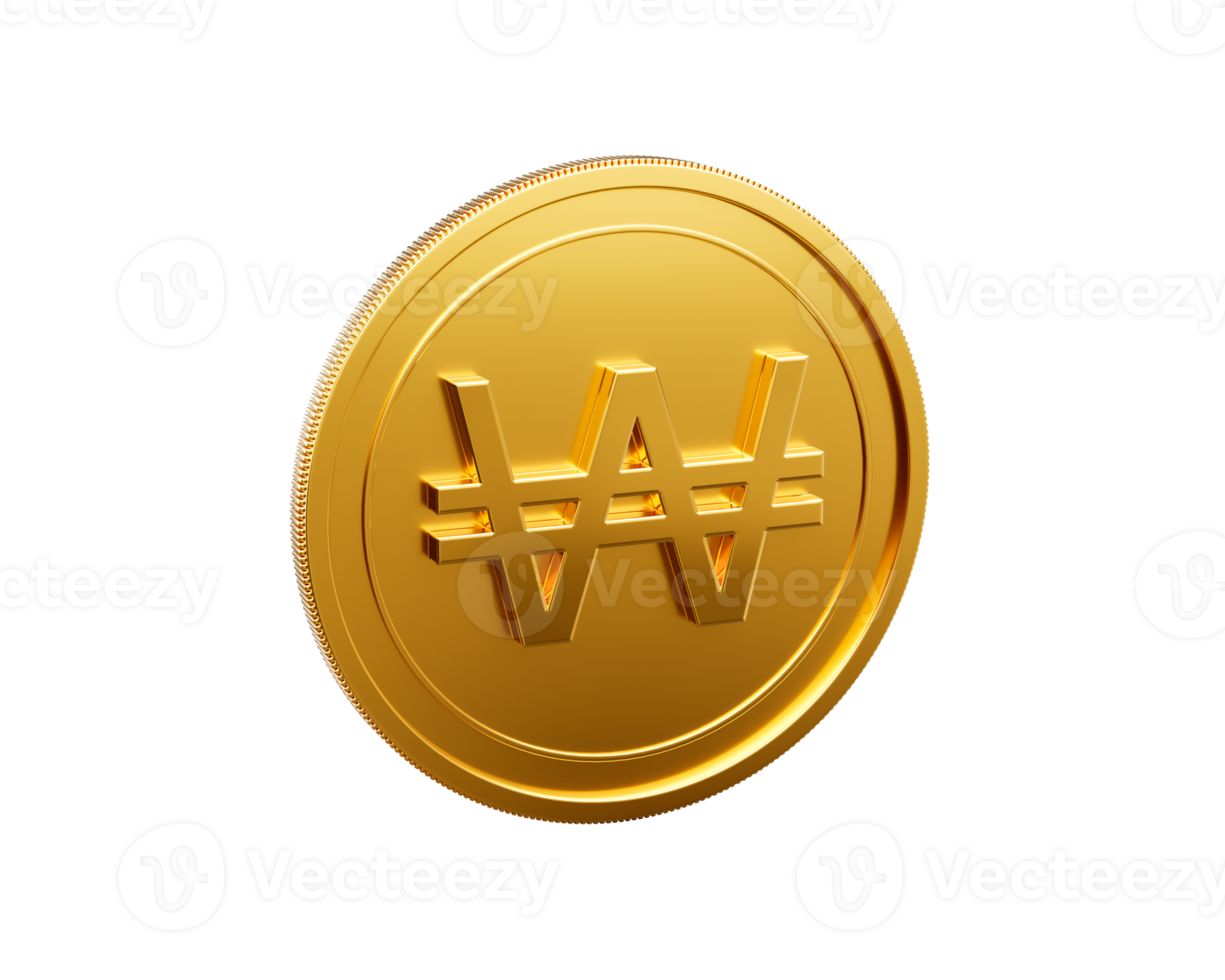 3d Golden Shiny Rounded Korean Won Coin 3d Illustration png