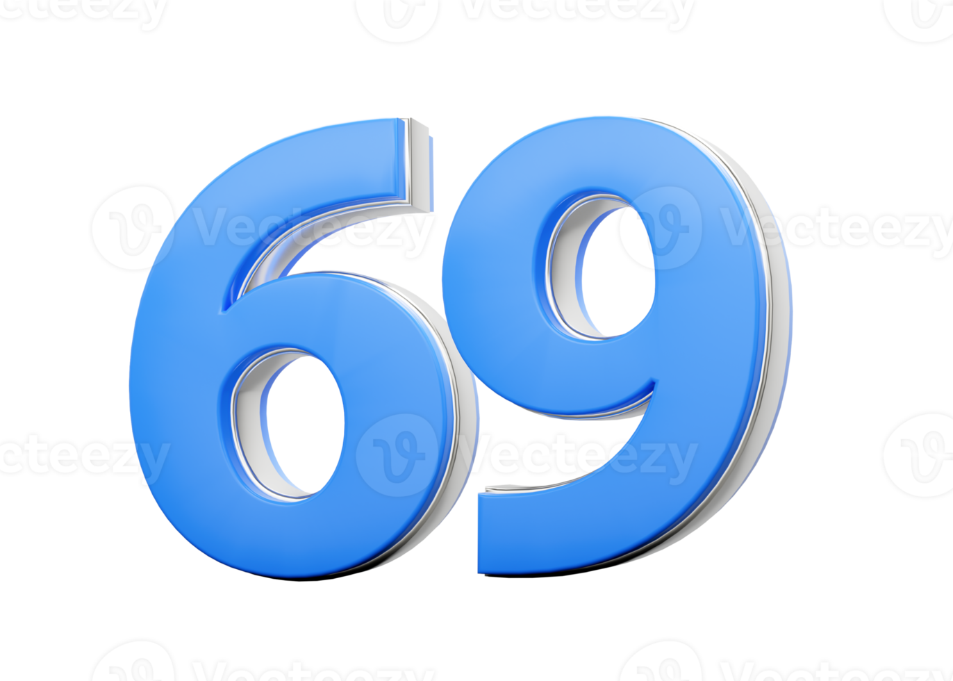 3D Number 69 Sixty Nine Made Of Blue Body With Silver Outline 3D Illustration png