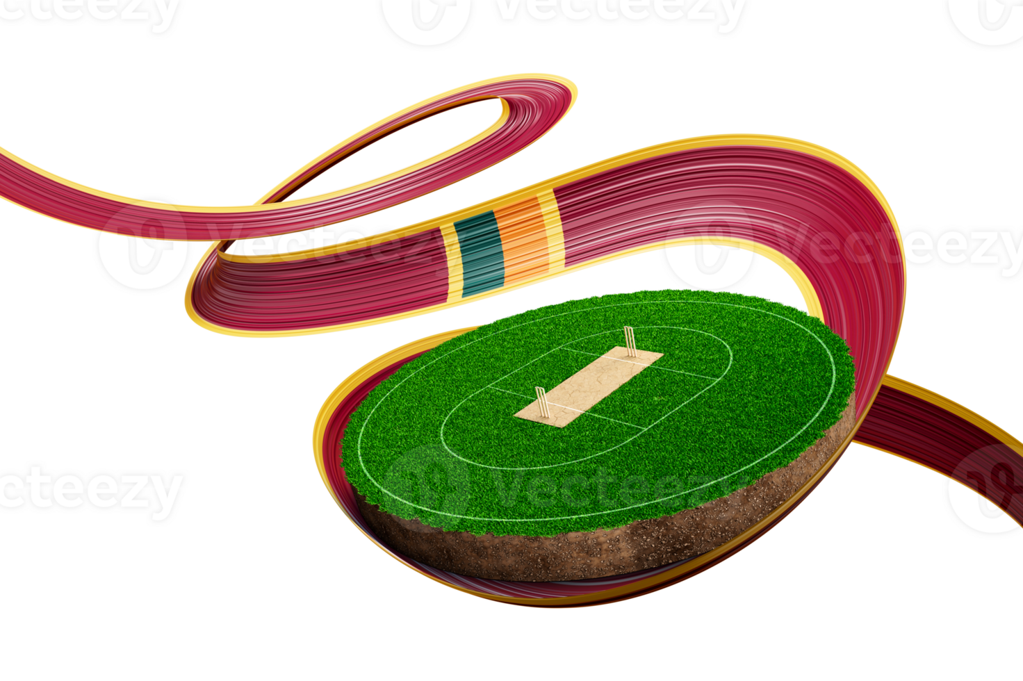 3d Wavy Ribbon Flag Of Sri Lanka With Cricket Stadium Grass Cricket Pitch Game Field 3d Illustration png