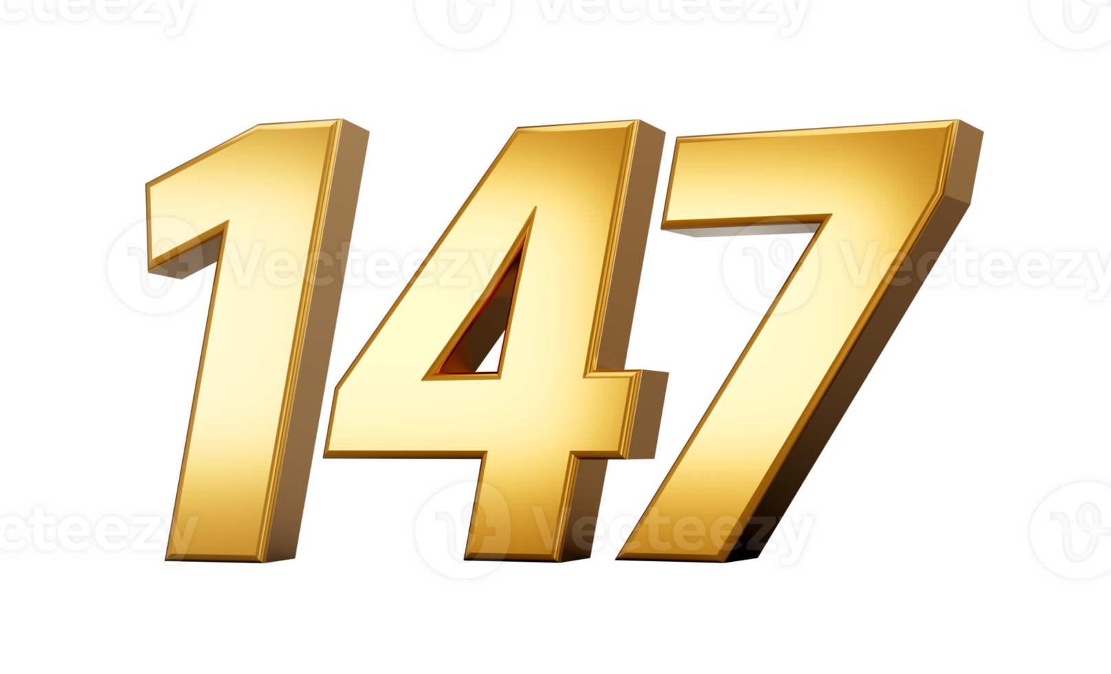 3d number 147 one hundred forty seven Gold text 3d illustration png