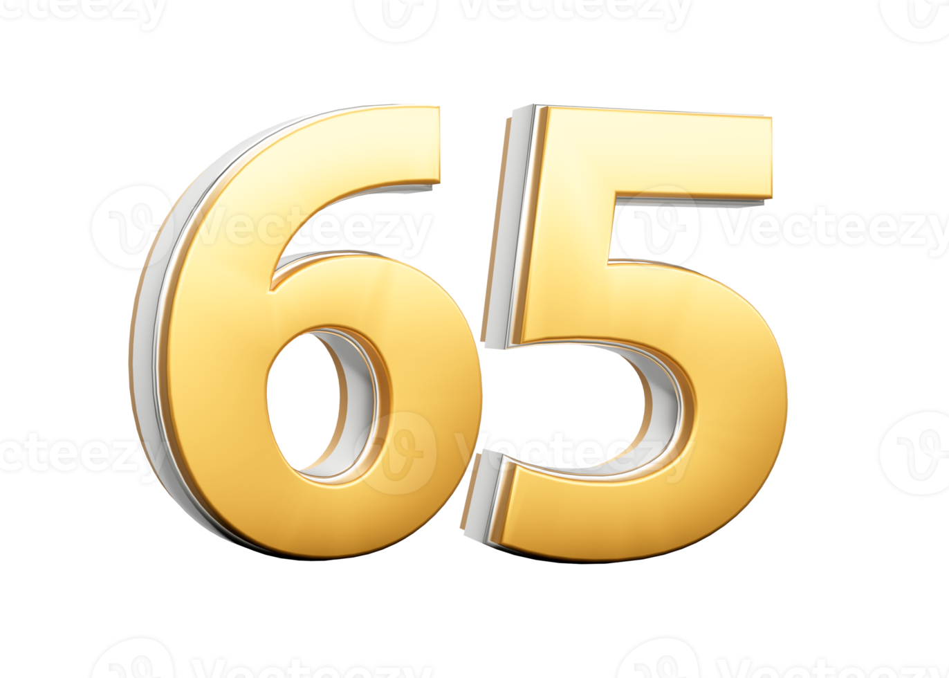 3D Golden Shiny Number 65 Sixty Five With Silver Outline 3D Illustration png