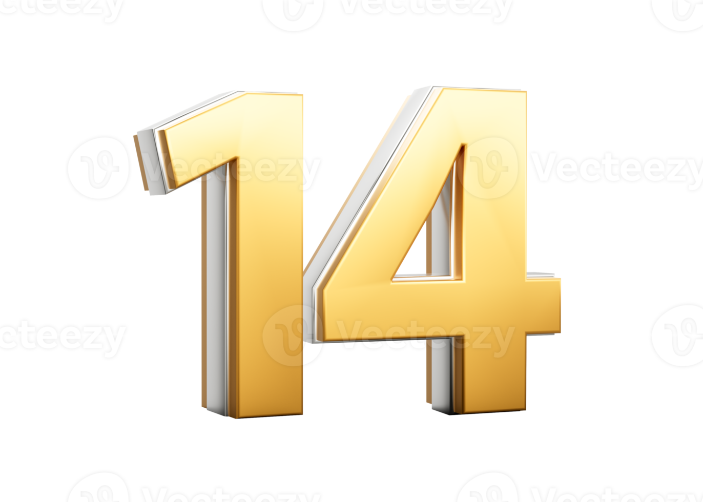 3D Golden Shiny Number 14 Fourteen With Silver Outline 3D Illustration png
