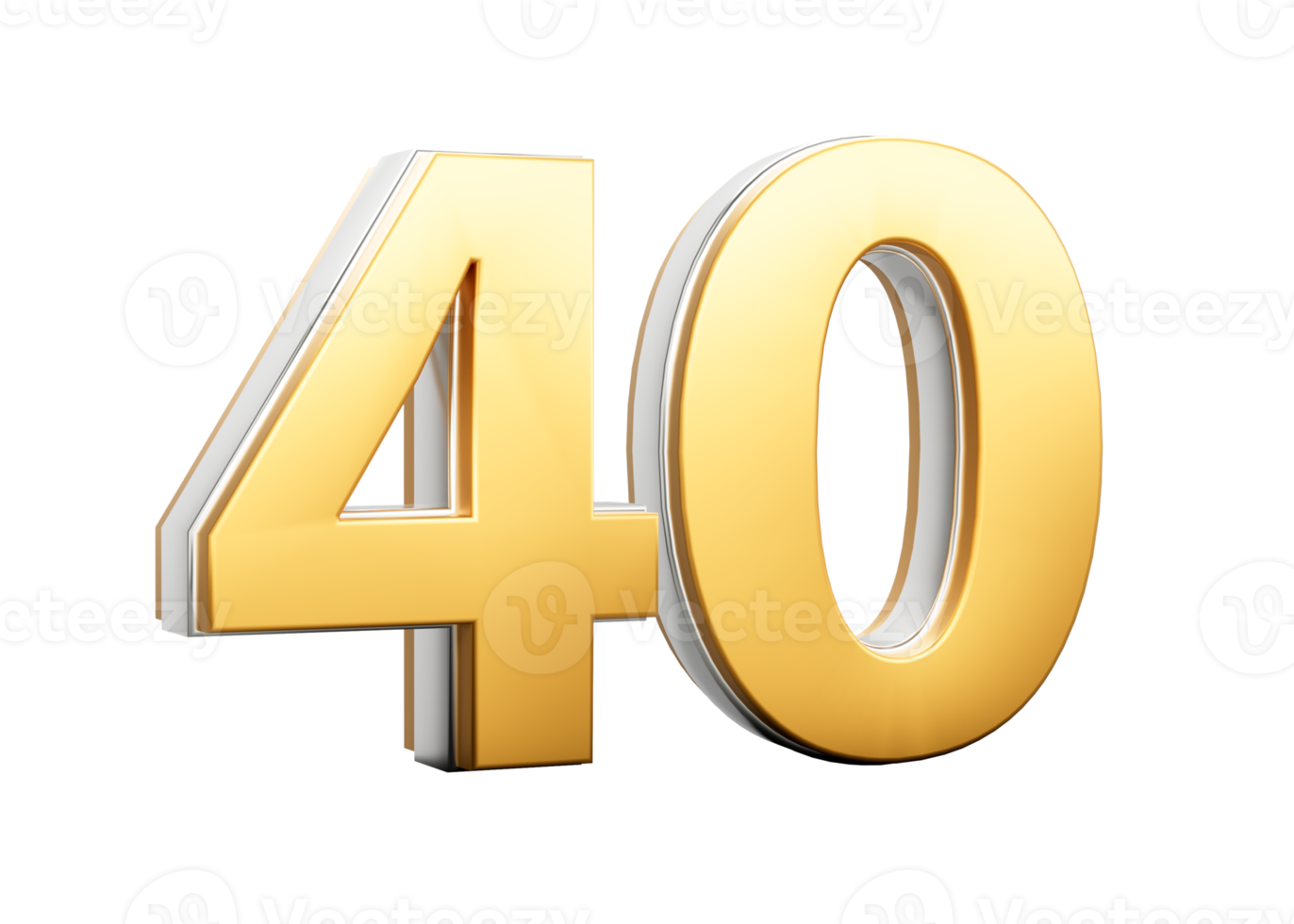 3D Golden Shiny Number 40 Forty With Silver Outline 3D Illustration png