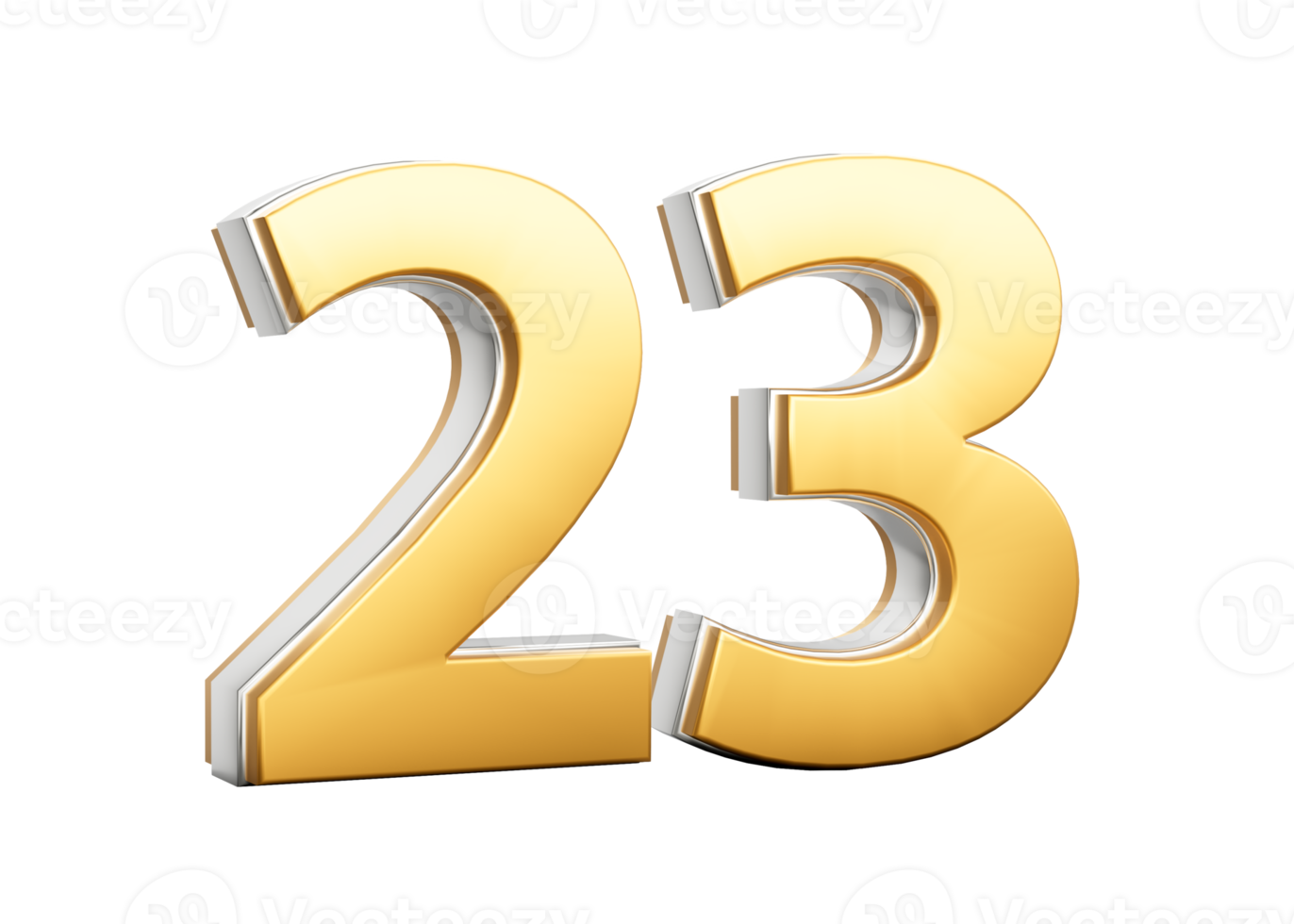 3D Golden Shiny Number 23 Twenty Three With Silver Outline 3D Illustration png