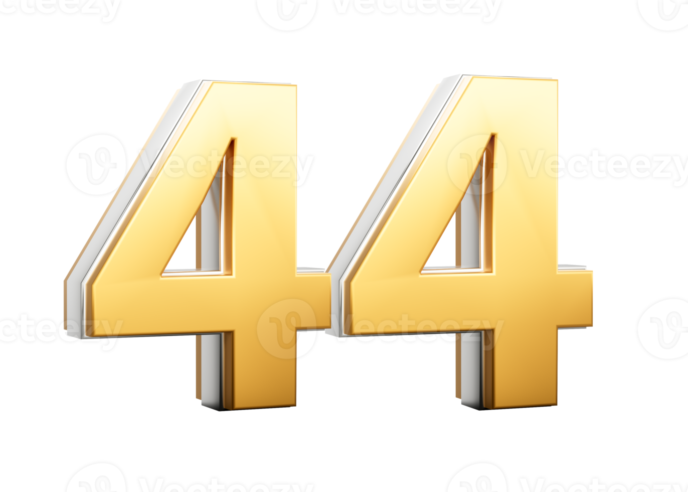 3D Golden Shiny Number 44 Forty Four With Silver Outline 3D Illustration png
