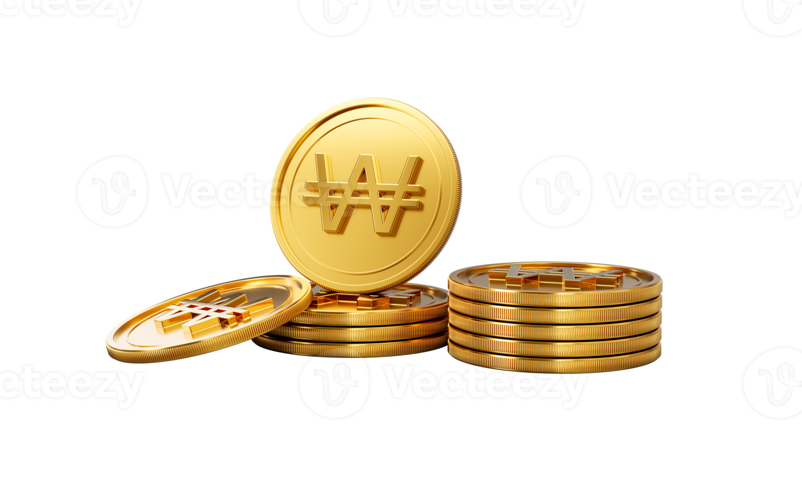 3d Stack Of Golden Korean Won Coins Shiny Rounded Coins Stack 3d Illustration png