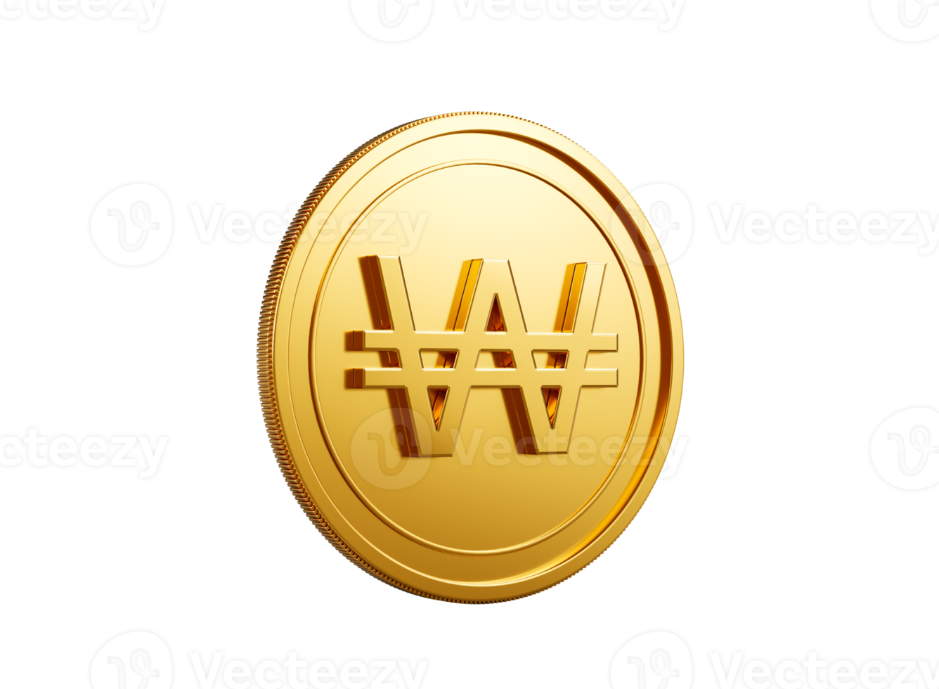 3d Golden Shiny Rounded Korean Won Coin 3d Illustration png