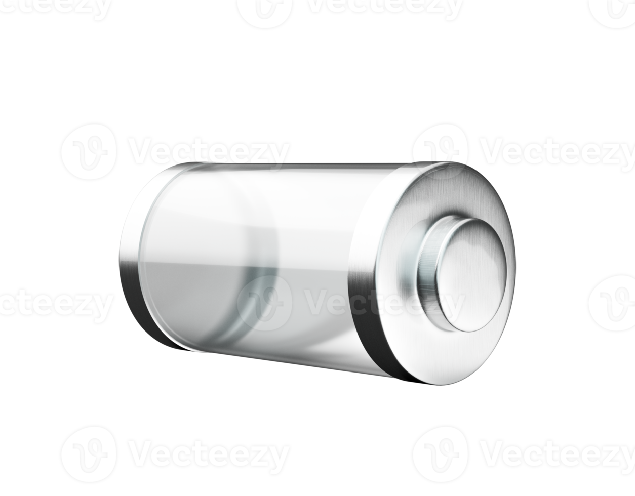 Glossy transparent battery charging glass empty battery with metal caps 3d illustration png