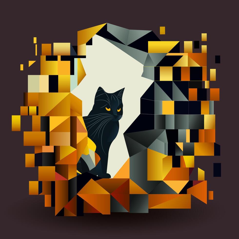 cat in abstract art style, cube style for poster, banner or background, illustration vector