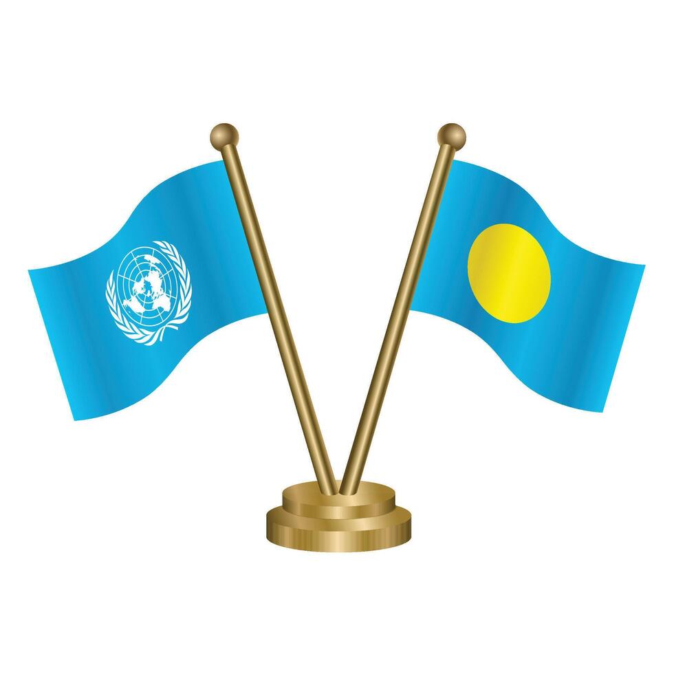 United Nations and Palau table flags. vector