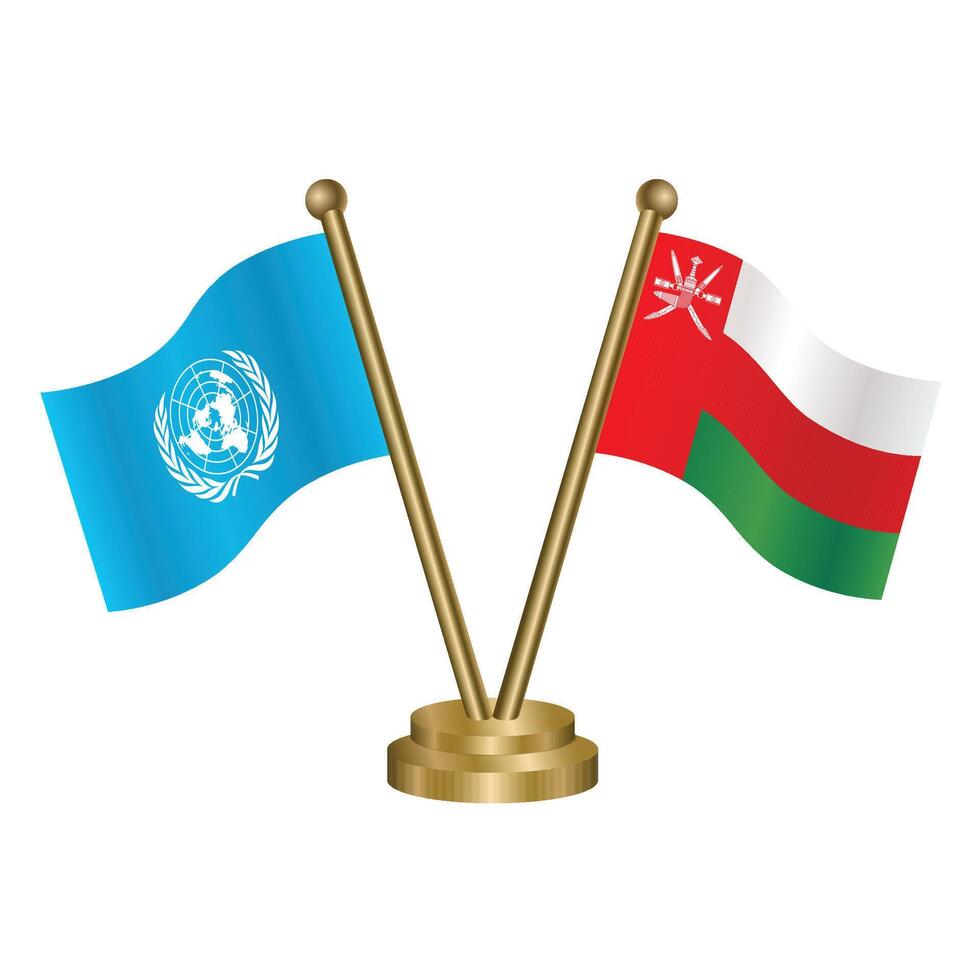 United Nations and Oman table flags. vector