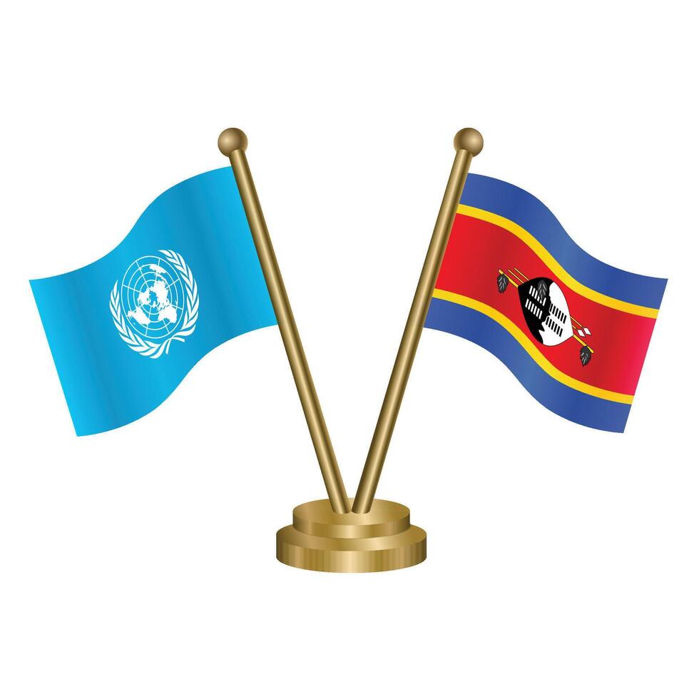 United Nations and Swaziland table flag. Illustration vector