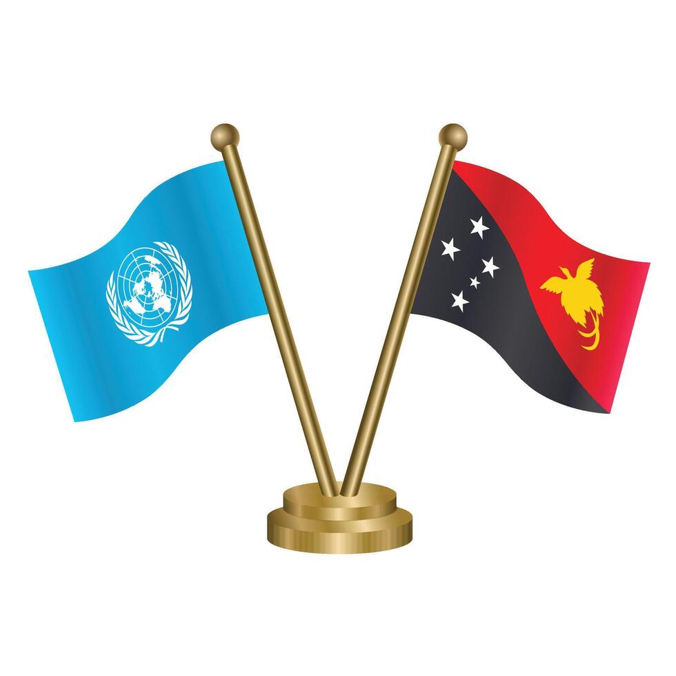 United Nations and Papua New Guinea table flags. vector