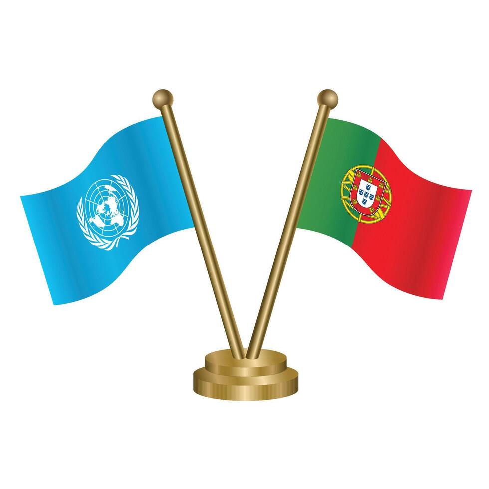 United Nations and Portugal table flags. vector
