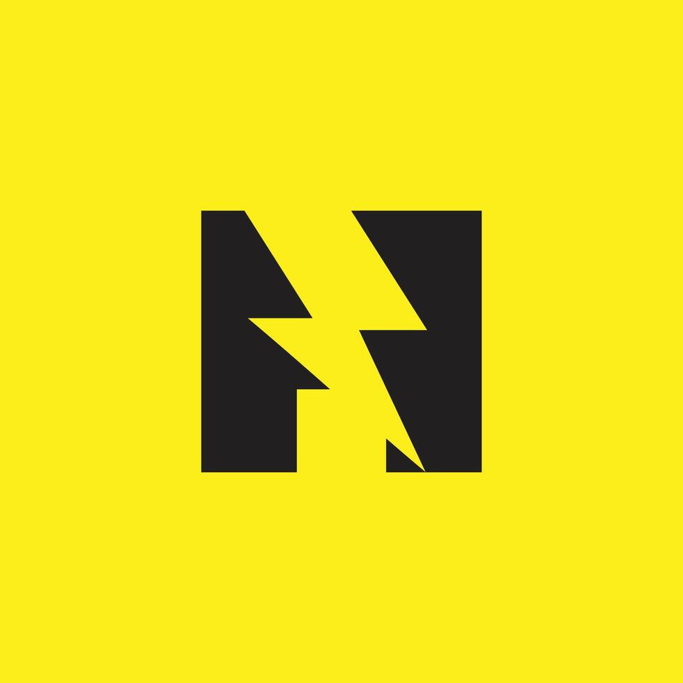 letter n thunder bolt negative space power logo vector