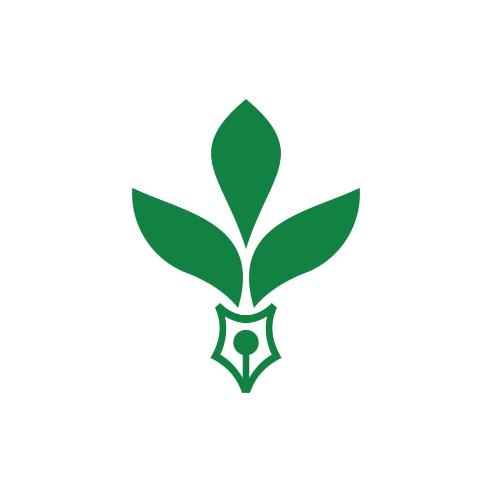 green leaf pen writer education nature logo vector