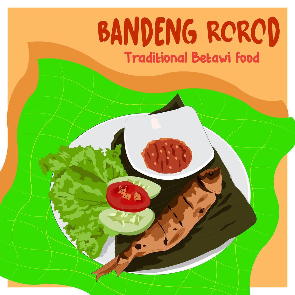 Traditional Indonesian food from the Betawi tribe called Bandeng Rorod vector