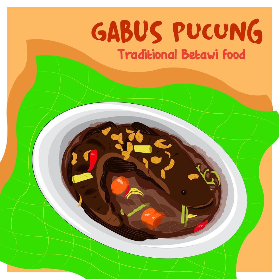Traditional Indonesian food from the Betawi tribe called Gabus Pucung vector