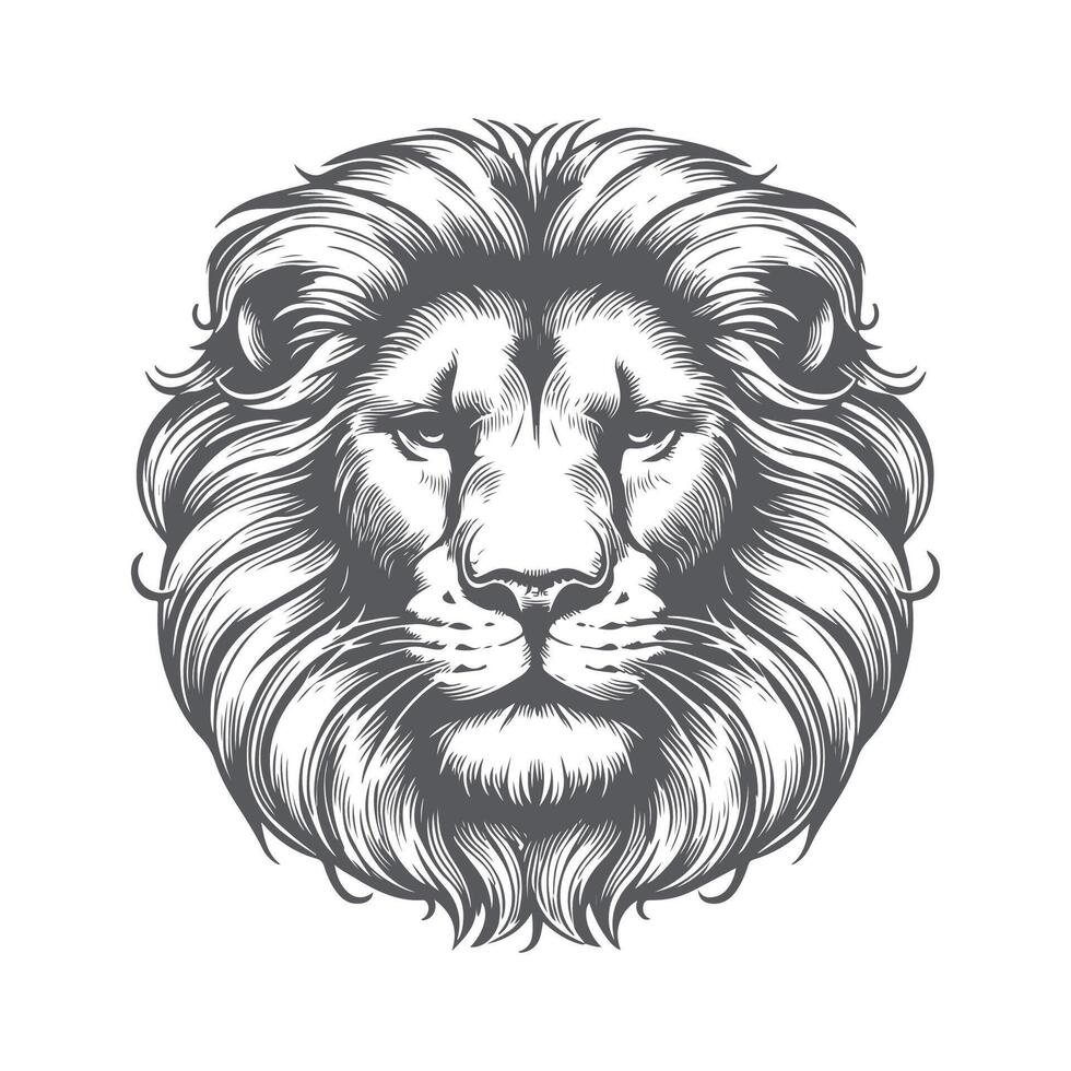 Intricate Lion Face Drawing Powerful Black and White Animal Art vector