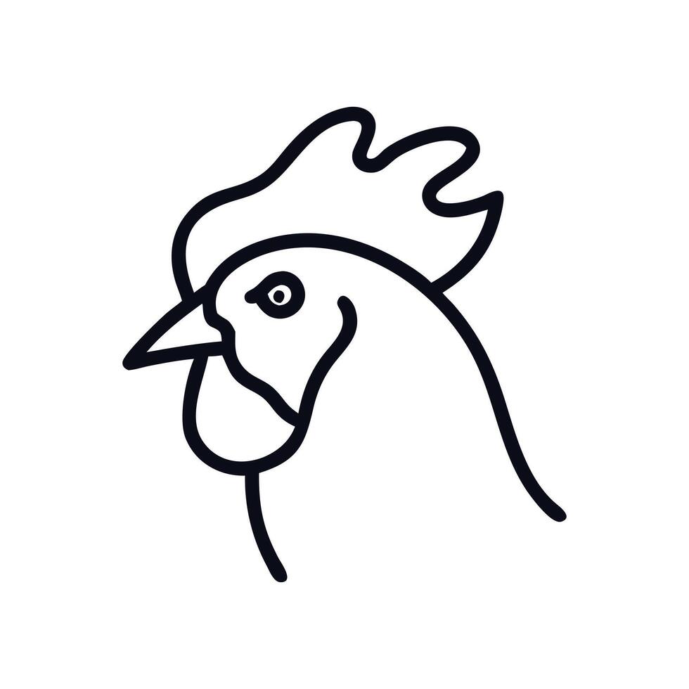 A black and white line drawing of a rooster vector