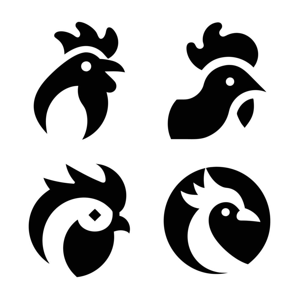 Four black and white roosters in different shapes vector