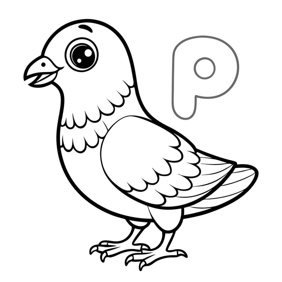 ABC Alphabet Coloring Page Featuring a Pigeon for Preschoolers vector