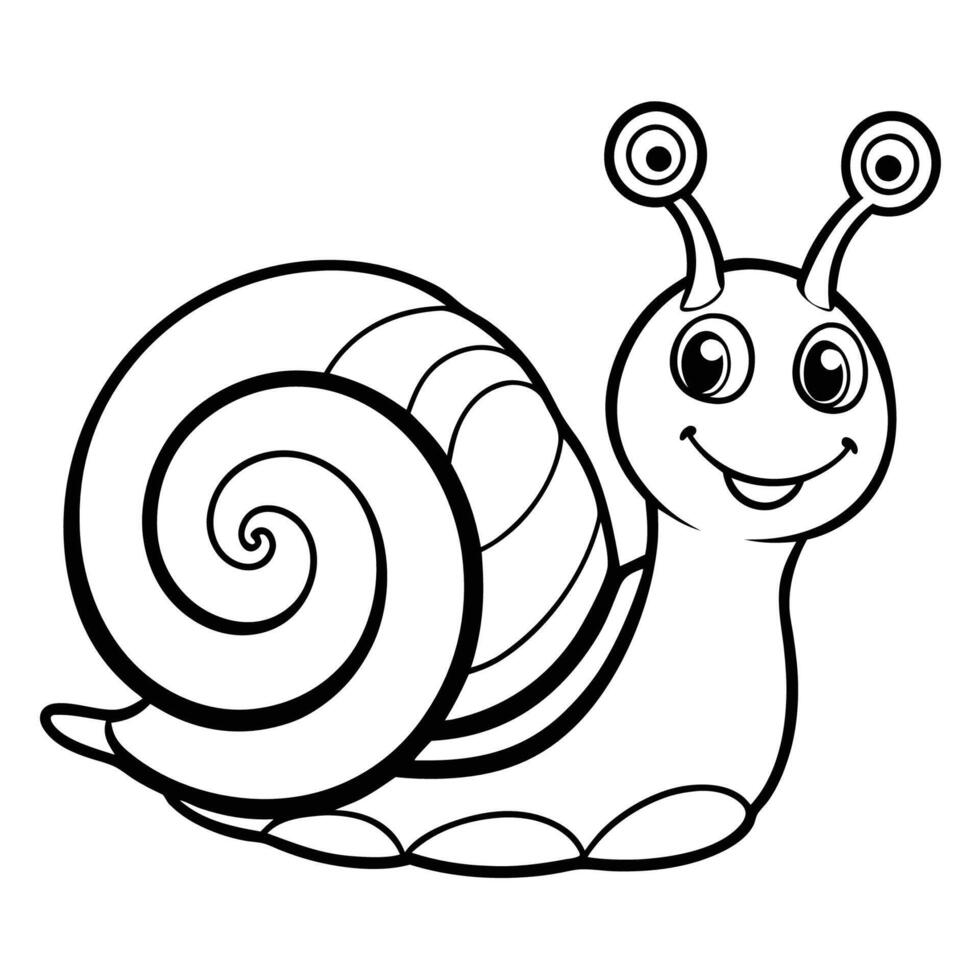 Cartoon Coloring Page Featuring a Cute and Smiling Snail vector
