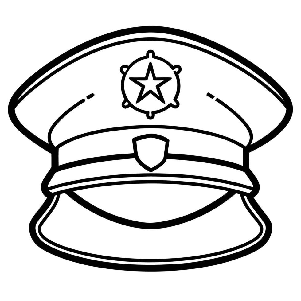 Police Hat Outline Coloring Page for Children to Learn and Play vector