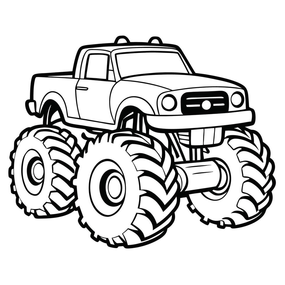 Detailed Monster Truck Coloring Page with Realistic Design vector