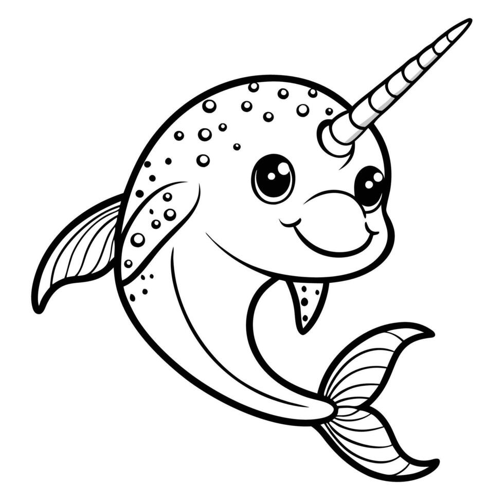 Intricate Narwhal Coloring Page with Colorful Artistic Illustration vector