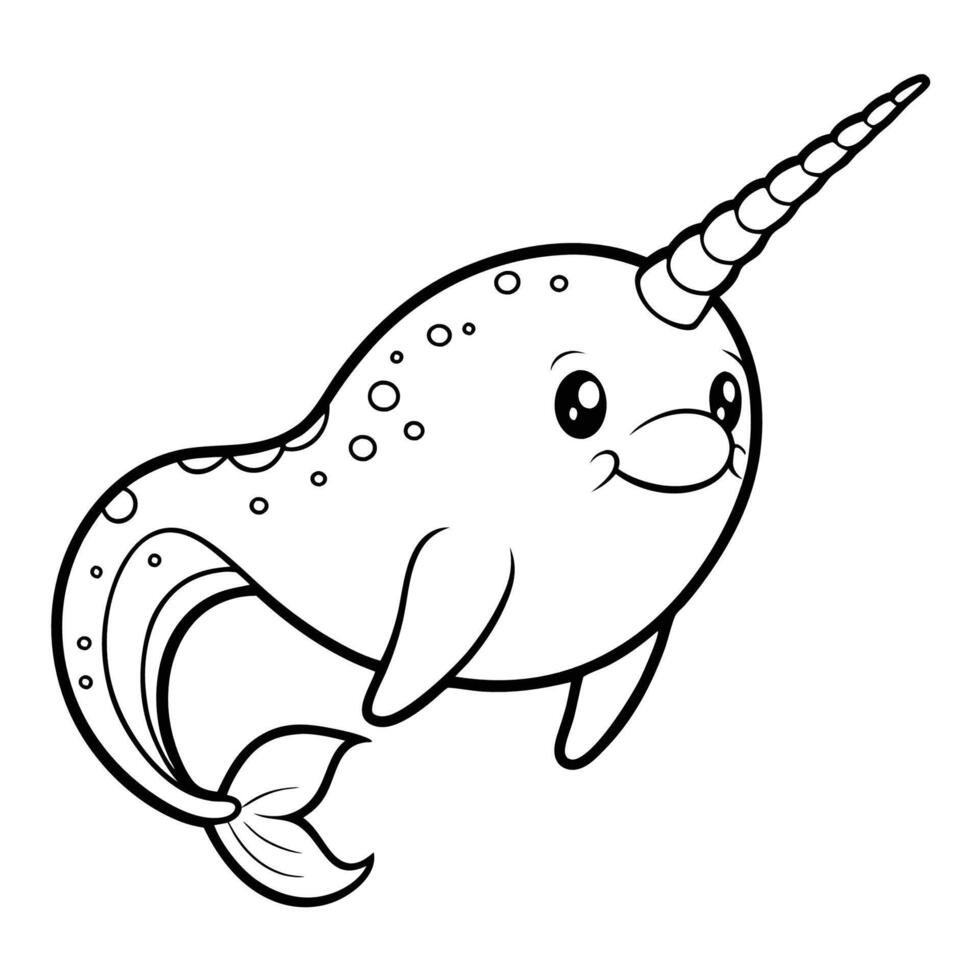 Detailed and Vibrant Coloring Illustration of a Majestic Narwhal vector