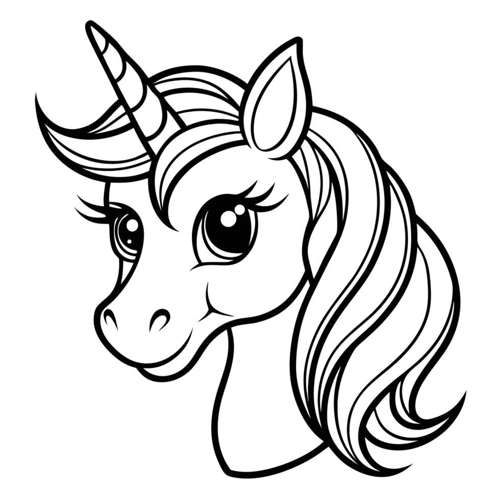 Unicorn Head Coloring Page for Children s Creativity vector