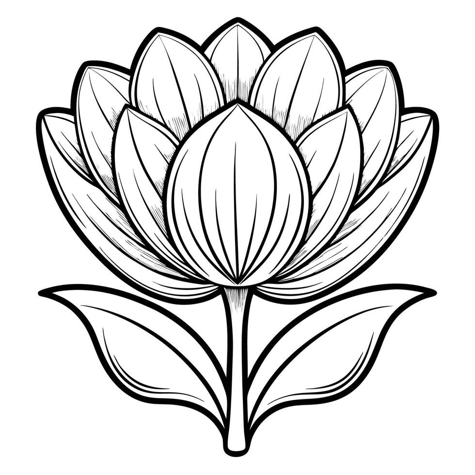 Printable Coloring Page Featuring a Detailed Tulip Flower in Full Bloom vector