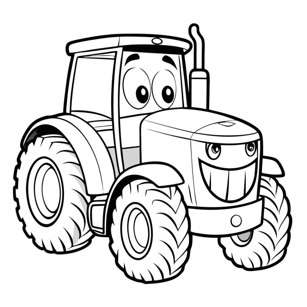Printable Coloring Page Featuring a Detailed Tractor for Kids vector