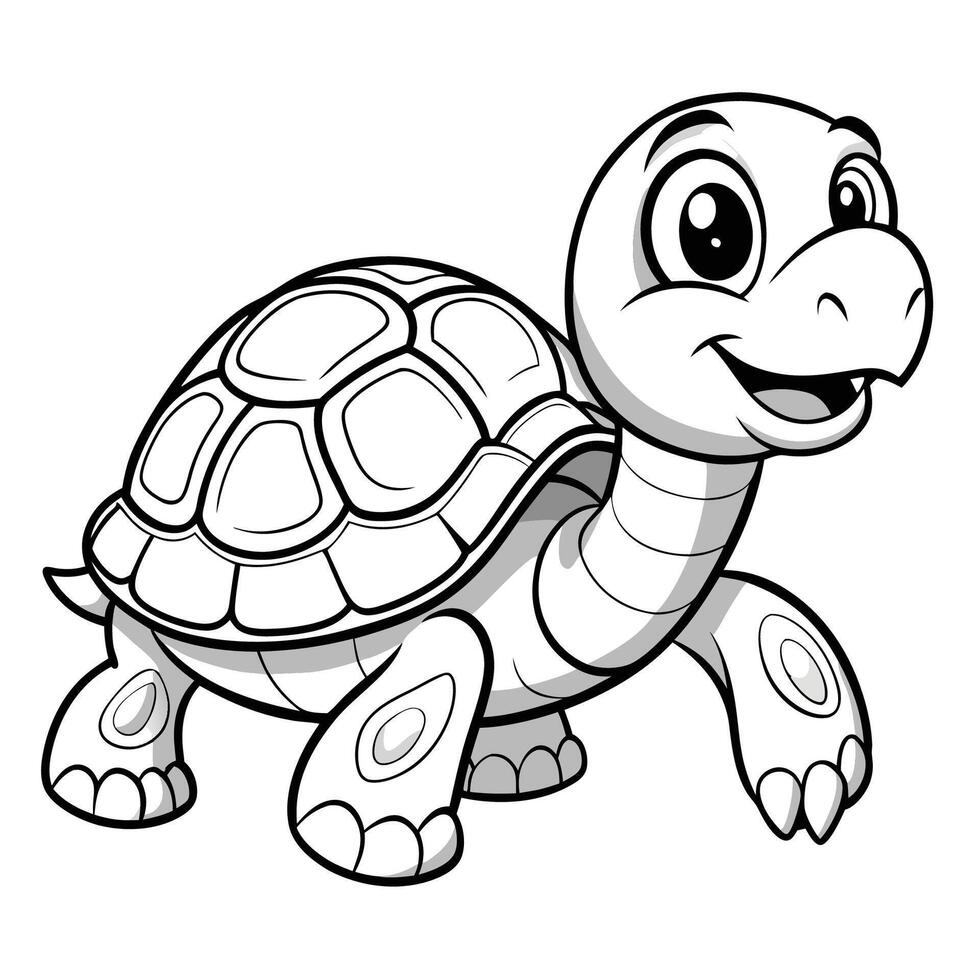 Animated Cartoon Illustration of a Walking Green Turtle vector