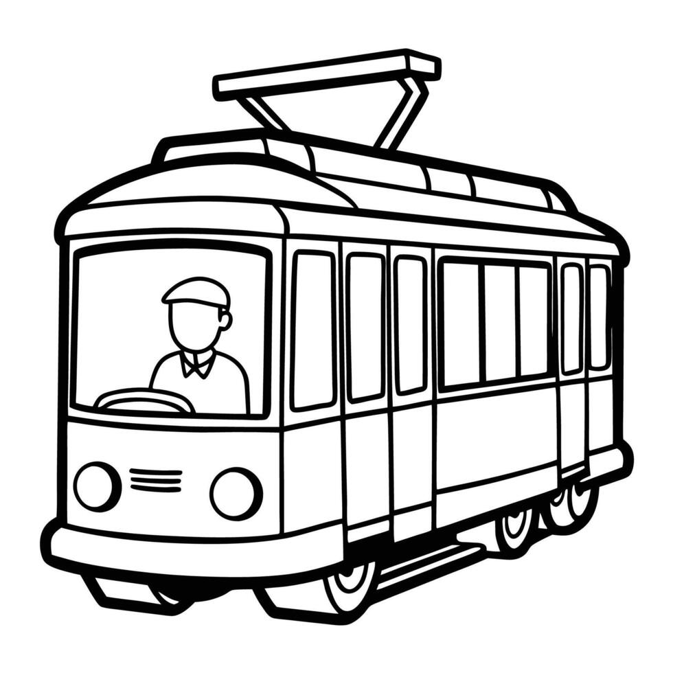 Printable Tram Vehicle Coloring Page for Kids and Adults vector