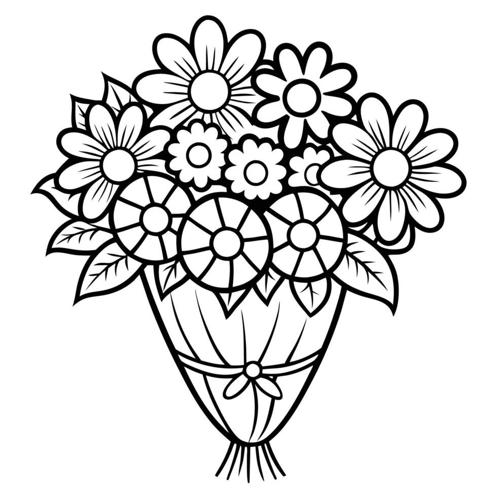 Printable Coloring Page Featuring a Vibrant Bouquet of Flowers vector