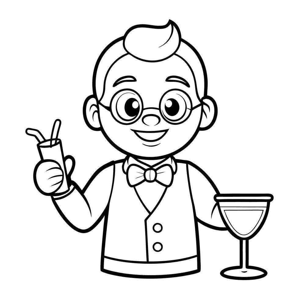 Intricate Coloring Page Featuring a Bartender with Detailed Attire and Bartending Tools vector