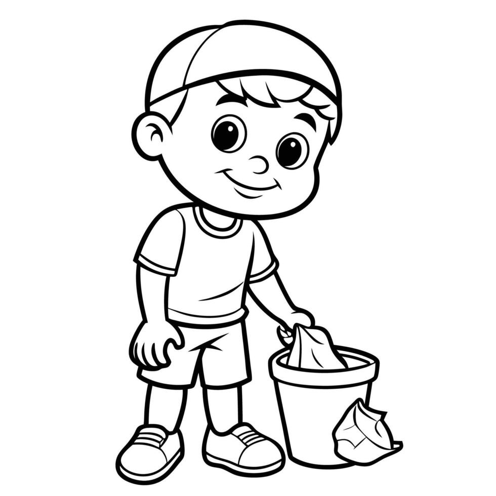 Young Boy Actively Participating in Litter Removal Activity vector