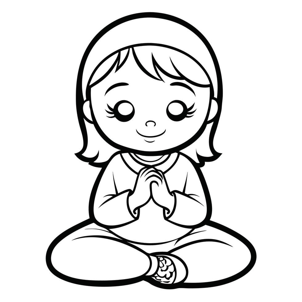 A Young Girl Engaged in Prayer for a Coloring Page Illustration 3 vector