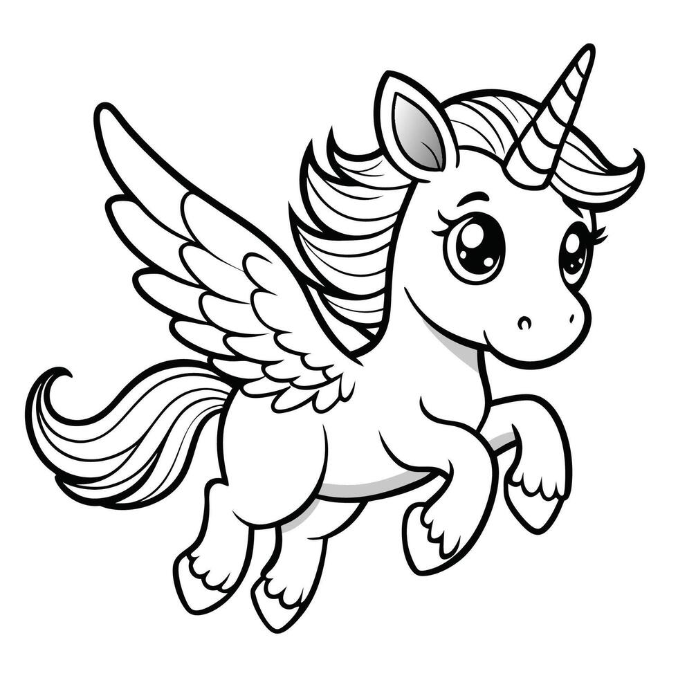 Coloring Page of Mythical Flying Unicorns for Children s Play and Imagination vector