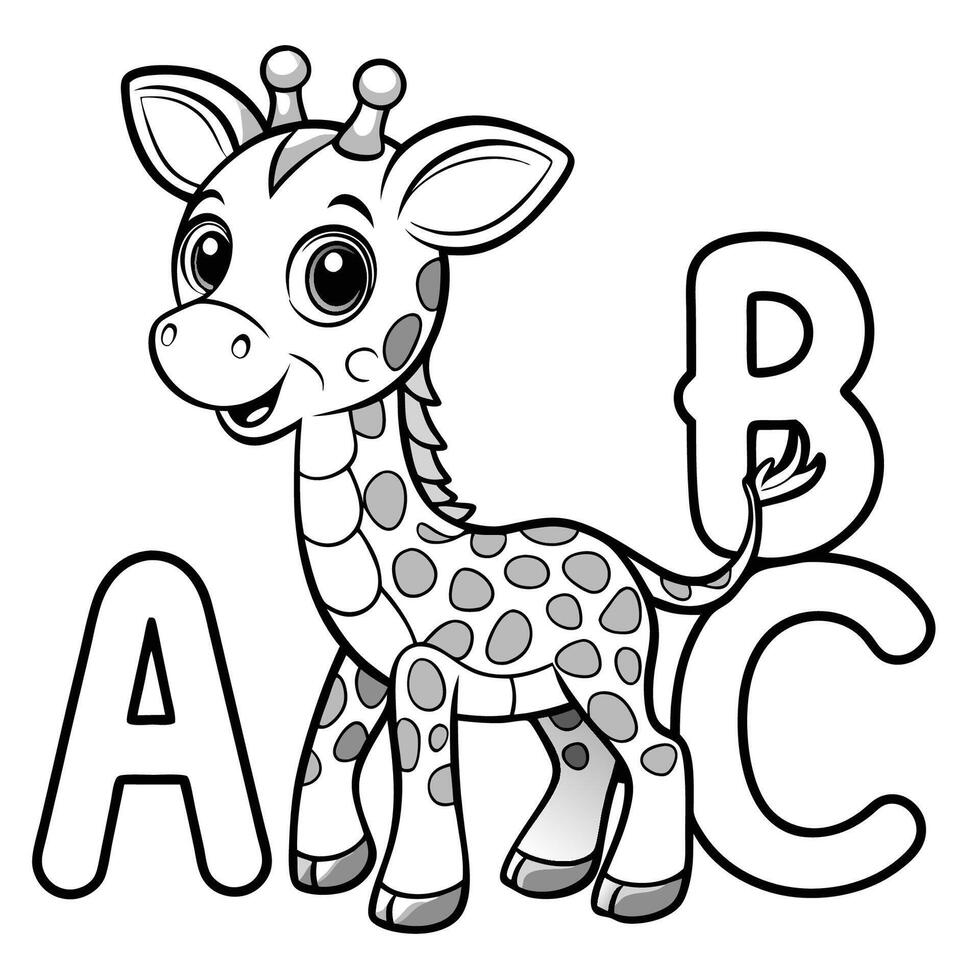 Printable Giraffe Alphabet Coloring Page for Early Learning with ABC Letter Recognition vector